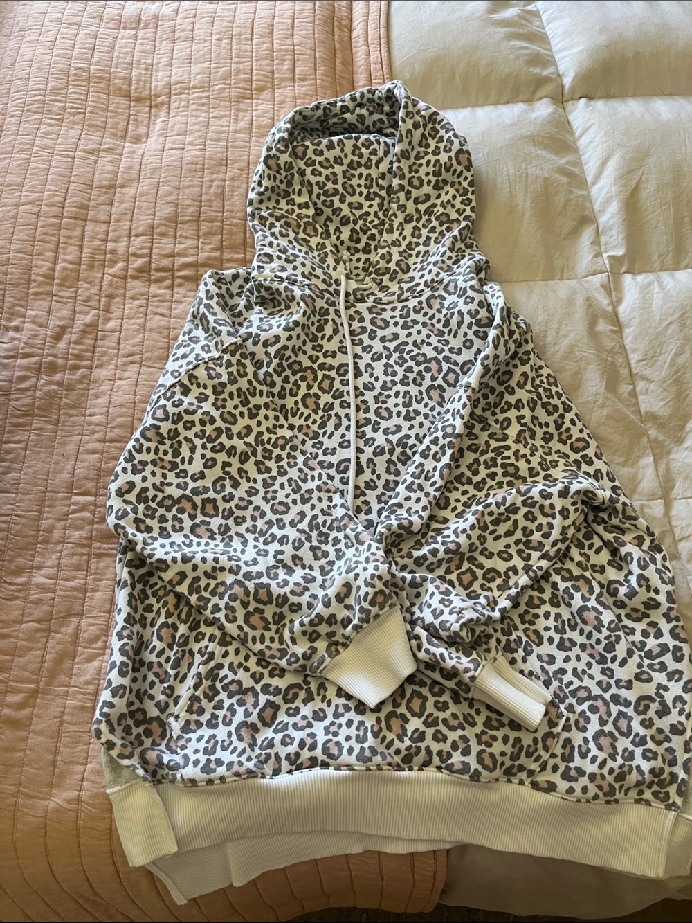 American Eagle Outfitters Leopard Print Hoodie Jacket - Cream & Brown